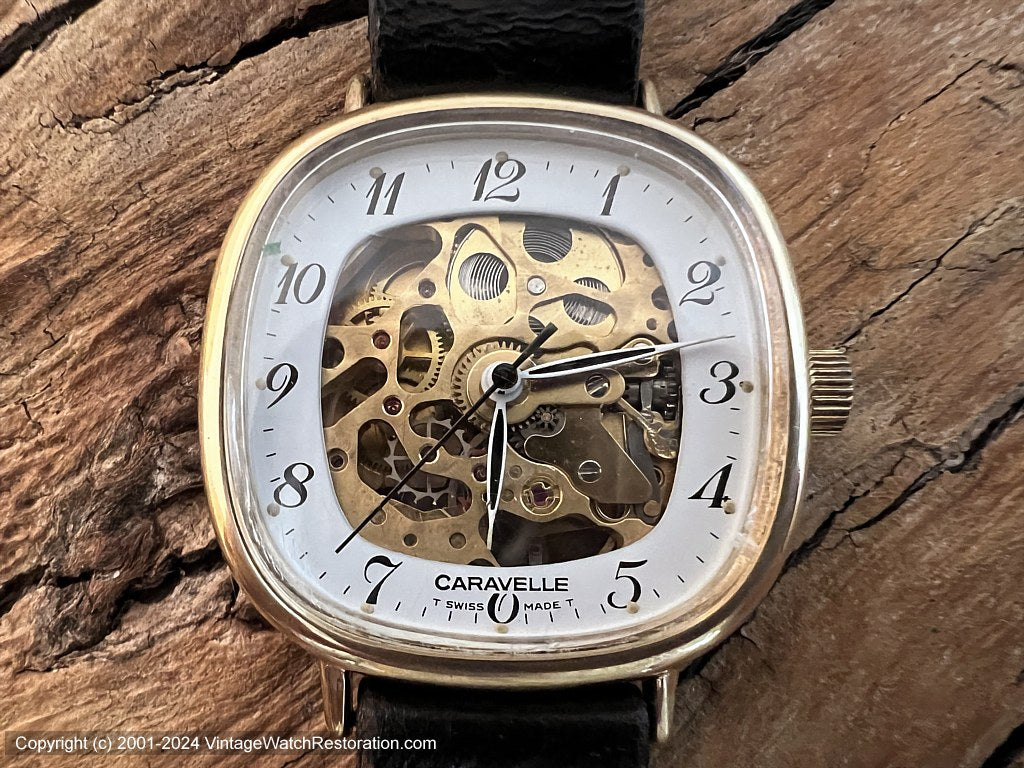 Caravelle (Bulova) Skeleton See Through Dial in Rounded Square