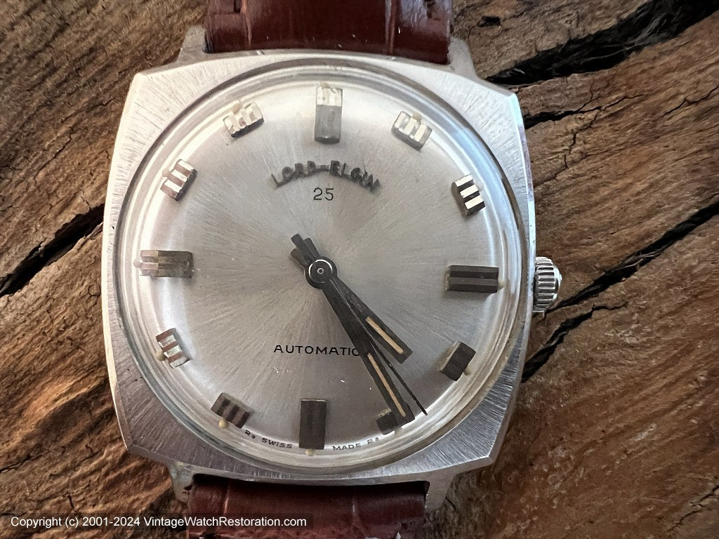 Lord Elgin Brushed Silver Dial in Square Tonneau Case, Automatic