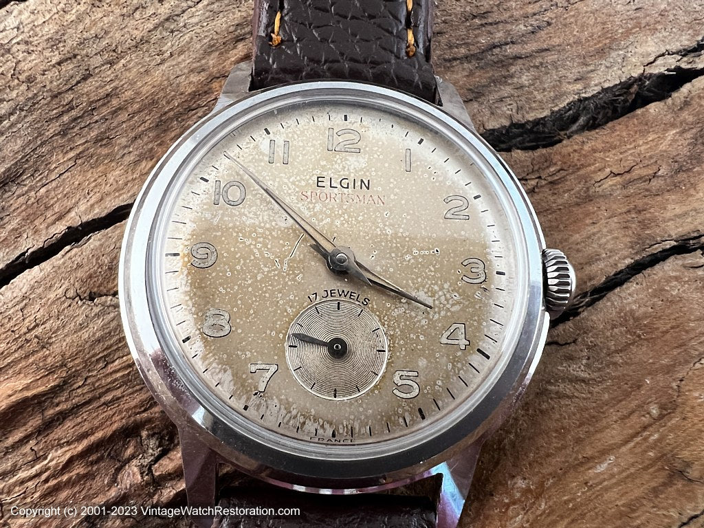 Elgin 'Sportsman' Soft Aged Patina Dial, Made in France, Manual, 34mm