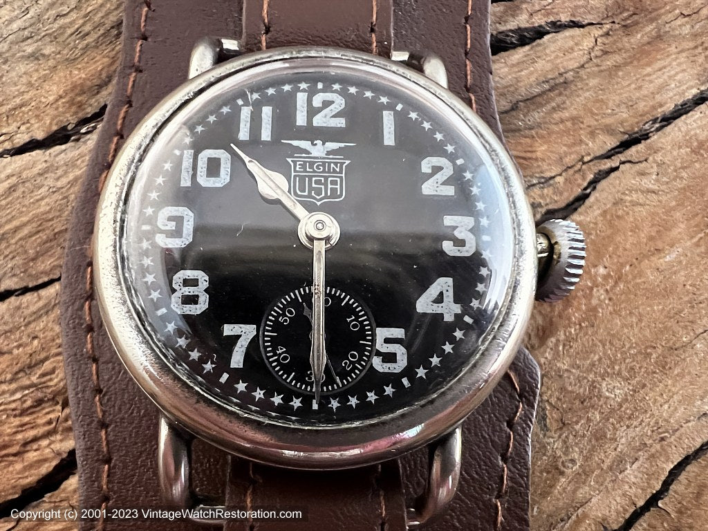 Elgin USA General Pershing 1918 Sterling Silver Cased Trench Gem