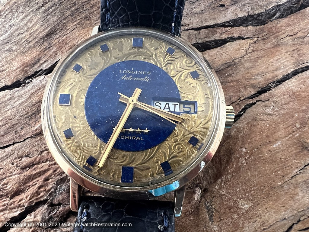 Longines Admiral Lapiz Blue and Gold Floral Design Automatic