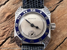 Load image into Gallery viewer, Benrus Art Deco Decorative Case with Cobalt Blue Enameled Bezel, Manual, 27x34.5mm
