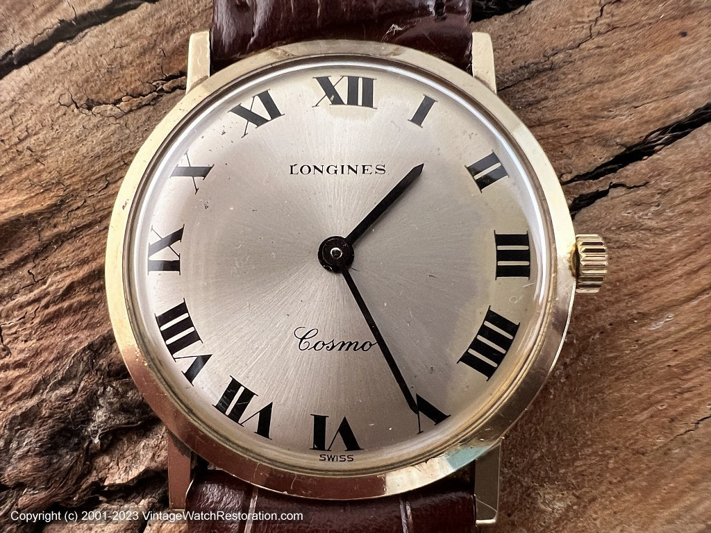 Longines 'Cosmo' Silver Dial with Bold Roman Numerals, Manual, Mid size 30mm