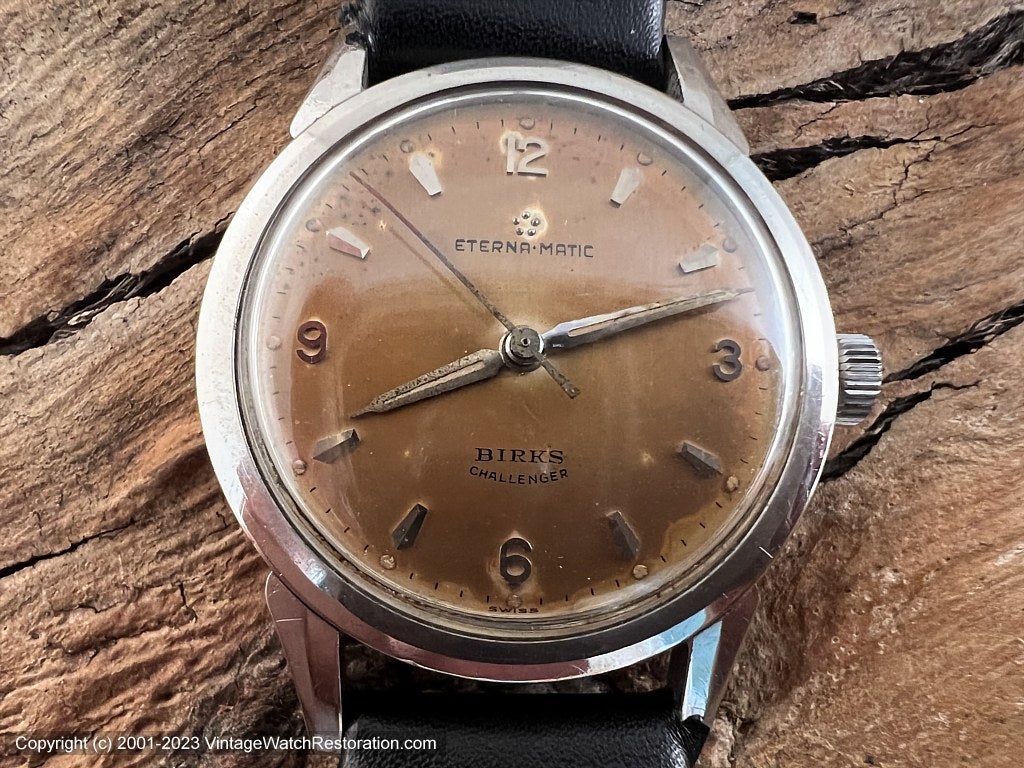 Eterna Matic Birks Challenger with Stunning Copper Patina Dial Automa Vintage Watch Restoration