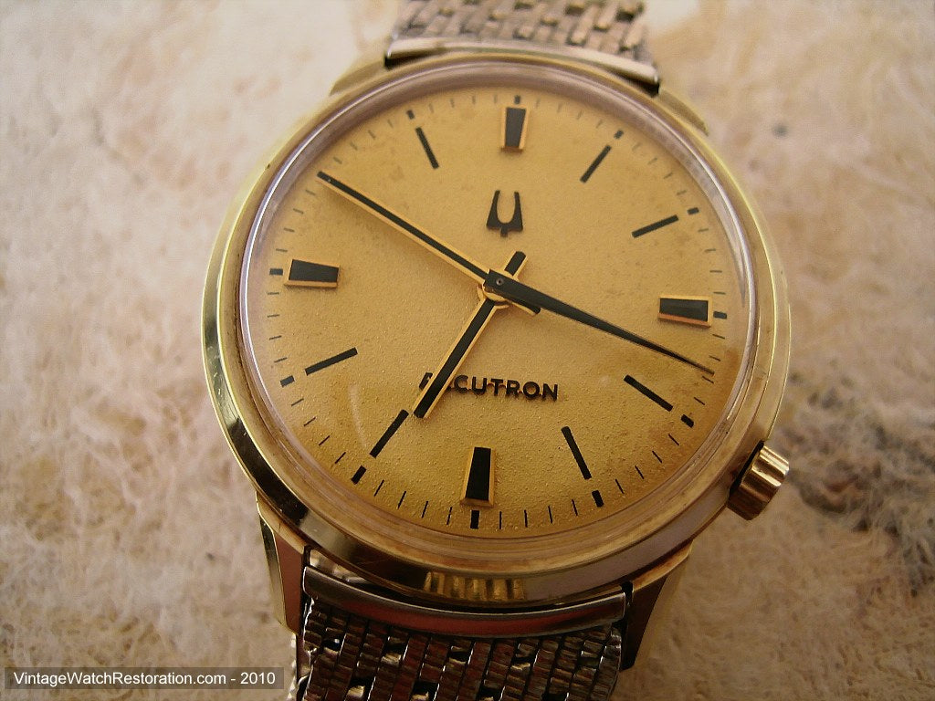 Stunning Gold Dial Accutron with Black Markers and Kreisler Bracelet, Electric, Large 34.5mm