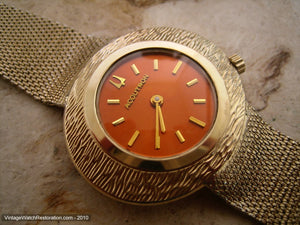 Bold Orange Retro Ladies Acctron with Gold Mesh Bracelet, Electric, 36x32mm