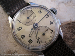Wonderful Baylor (Heuer) Chronograph with Yellow Patina Dial , Manual, Large 34mm