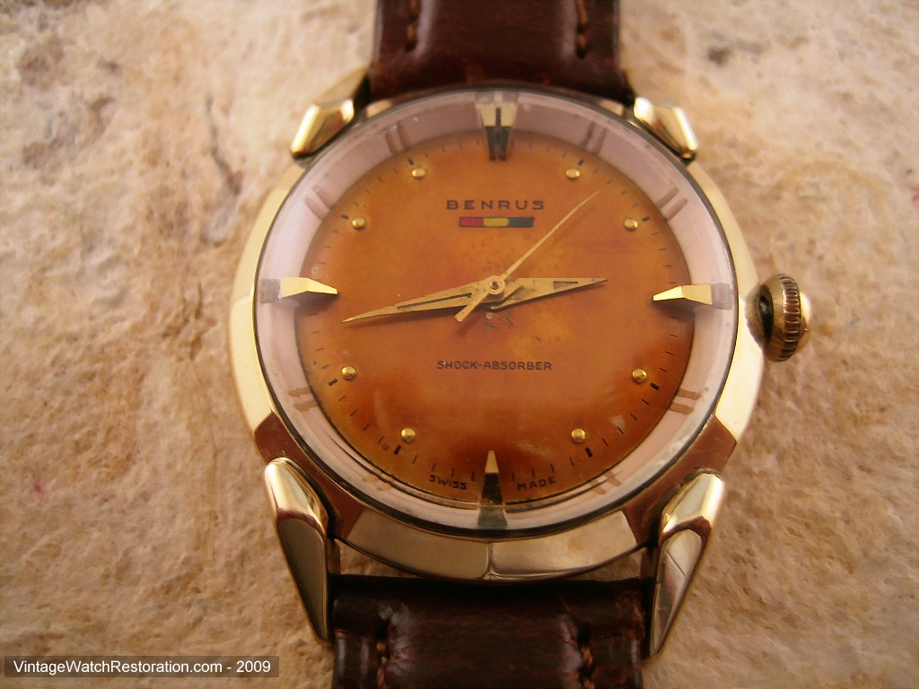Amber Dial Benrus with Deco Lugs, Manual, 33.5mm