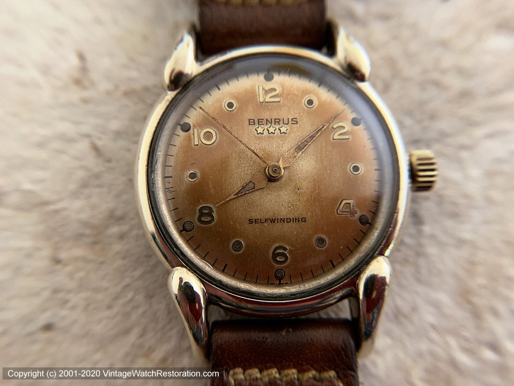 Benrus with Stunningly Warm Orange Patina and Tear-Drop Lug Case, Automatic, 33mm