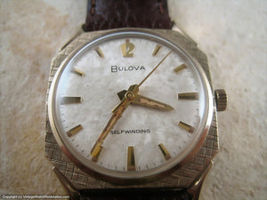 Quintecential Sixties Styling Asymetric Bulova with Textured Case and Dial, Automatic, 31x31