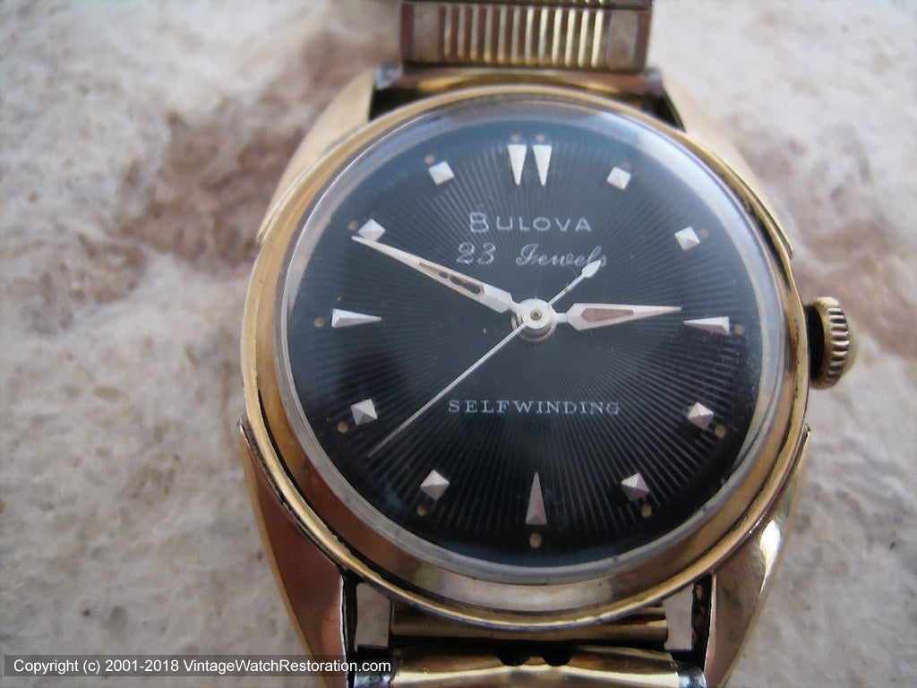 Bulova 23 Jewels Black Sunburst Dial, Automatic, 31x40mm – Vintage
