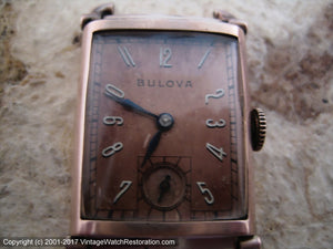Copper Dial Bulova in Rectangular Copper-Gold Case, Manual, 21x28.5mm