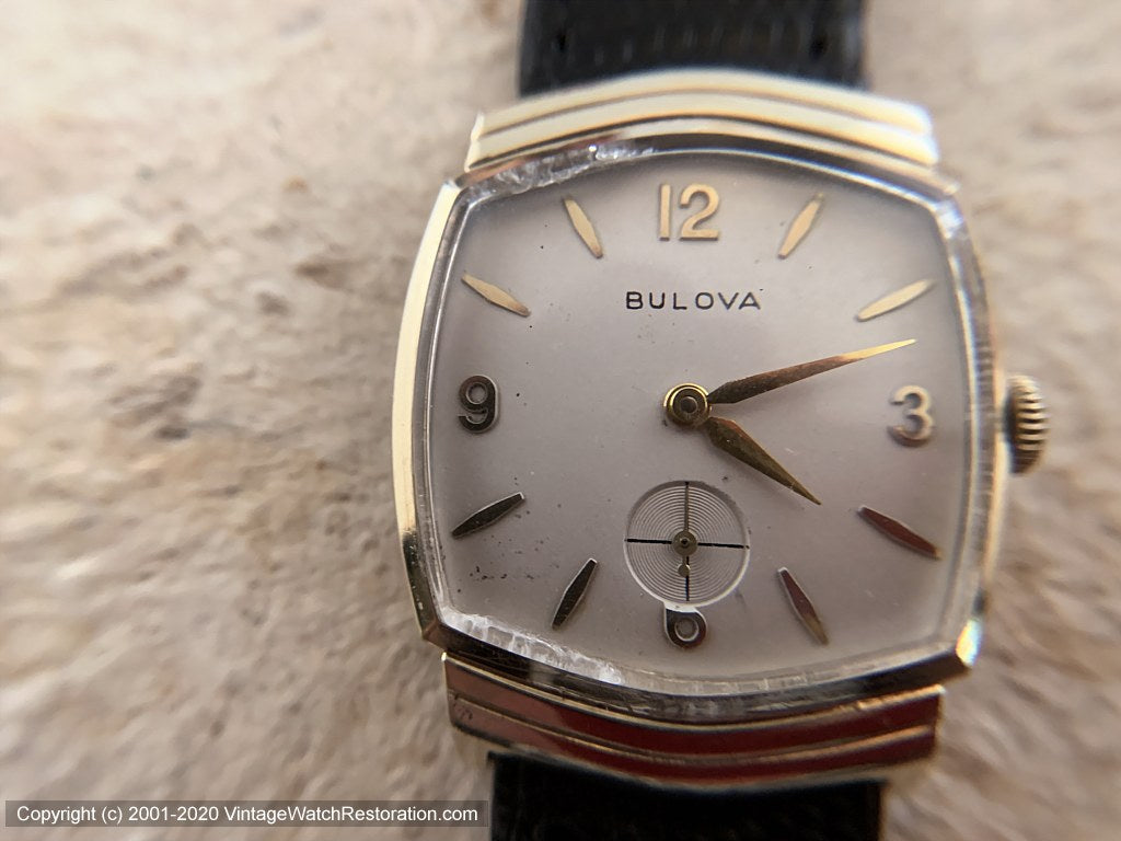 Bulova with Ivory Dial in Chevron Style Case, Manual, 29x34mm