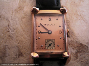 Sweet Bulova Rose Gold Dial with Deco Pyramid Tip Case, Manual, 21.5x38mm