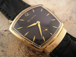 Spotless Bulova TV-Shaped Case with Black Dial, Manual, Assymetrical
