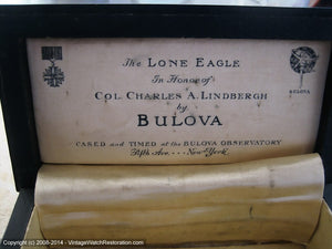 Rare Bulova Lindbergh Lone Eagle in Original Presentation Box, Manual, 27x36.5mm