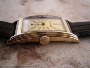 Elegant Long Curved Case Bulova with Golden Dial, Manual, 20x46mm