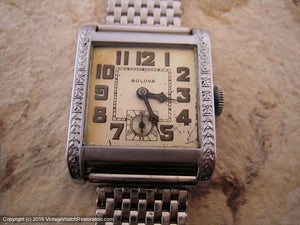 Bulova 'Revere' Depression Era Beauty with Original Box and Bracelet, Manual, 27x33mm