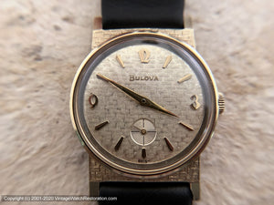 Bulova NOS Mint Sixties Gem with Textured Woven Dial and Case Design, Manual, 30x39mm