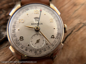 Benrus Calendar Dial with Date Pointer and Day Window, Manual, 30mm