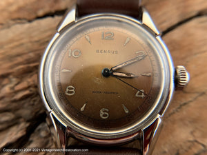 Benrus Magnificent Deep Copper Dial, Applied Lume Numbers, Second Track Marker, Manual, 32.5mm