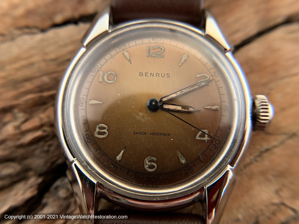Benrus Magnificent Deep Copper Dial, Applied Lume Numbers, Second Track Marker, Manual, 32.5mm