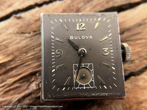 Bulova Gray Dial, Quandrant Crystal, White Gold Filled Rectangular Case, Manual, 22x38mm