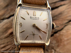 Bulova 17 Jewels Tonneau Gem with Pigskin Strap, Manual, 27.5x36.5mm