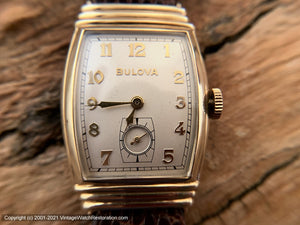 Bulova USA-Made Cal 10AX, Art Deco Tonneau Case, Manual, 26x37mm