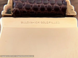 Bulova USA-Made Cal 10AX, Art Deco Tonneau Case, Manual, 26x37mm
