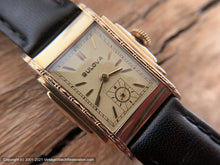 Load image into Gallery viewer, Bulova Mellow Yellow Dial in Stepped Decorative Art Deco Case, c.1934, Manual, 25x35mm
