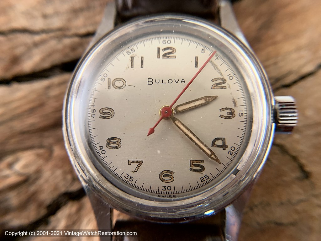 Bulova Original Silver Dial with Applied Numbers, Detailed Second Ticks & Red Sweep Second Hand, Manual, 31mm