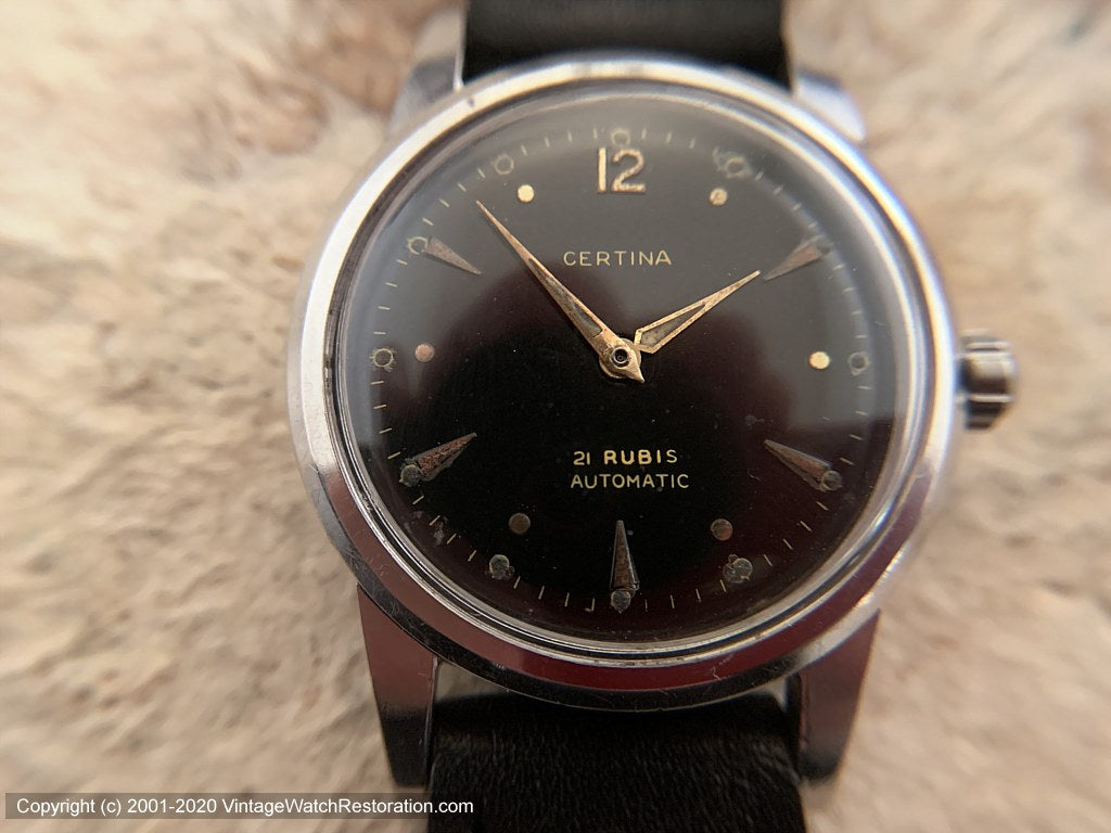 Certina with Military Style Black Dial 21 Rubis, Automatic, 33mm