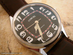 Cool Black Dial Corcel with Most Unusual Art Nouveau Styled Numbers, Automatic, 33mm