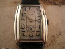 Load image into Gallery viewer, Cyma Art Nouveau Style Numbered Dial on Early Tank-Shaped Case, Manual, 27x32mm
