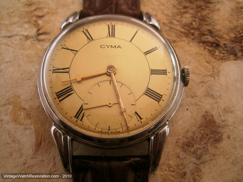Cyma Golden Dial with Roman Design Numbers, Manual, Very Large 37.5mm