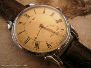 Cyma Golden Dial with Roman Design Numbers, Manual, Very Large 37.5mm