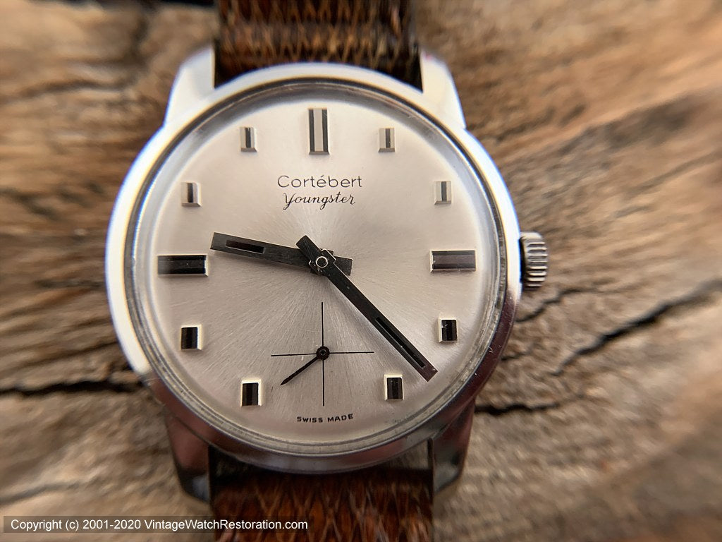 Cortebert 'Youngster' Silver Dial with Squared off Markers and Hands, with Original Box, Manual, 34.5mm
