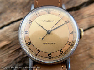 Cortebert from 1940s with Stellar Rust-Coppery Two-Tone Dial, Manual, Large 35mm