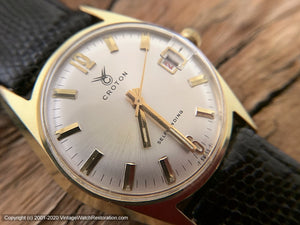 Croton Silver Pie Pan Dial, Gold Markers, Date, Automatic, Large 34.5mm