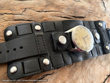 Load image into Gallery viewer, Croton Aquamatic Golden Patina Dial on Unusual Wide Black Leather Strap, Automatic, 32mm
