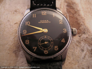 Doxa Black Military Style Dial with Black Pigskin Strap, Manual, 31mm