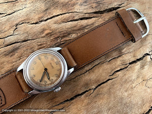 Doxa Military Amber Patina Dial on Wide Military-Style Leather Strap, Manual, 32.5mm