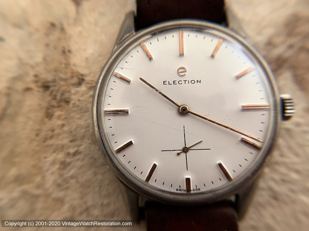 Election Large & Bold with Pure White Dial and Rose Gold Case and Numbers, Manual, Very Large 37mm