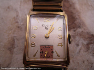 Elgin Silver Dial Rectangular Case with Copper Subdial, Manual, 21x37mm