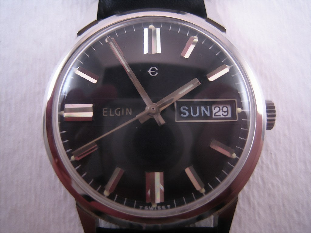 Elgin NOS Black Dial with Day/Date Window, Manual, 34.5mm