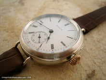 Load image into Gallery viewer, Perfect Early Porcelain Silver Elgin with Fine Roman Numerals, Manual, Large 35mm
