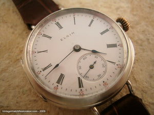 Perfect Early Porcelain Silver Elgin with Fine Roman Numerals, Manual, Large 35mm