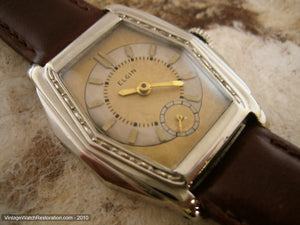 Two Toned Gold-Ivory Elgin with Tonneau-Tank Case, Manual, 29x38mm