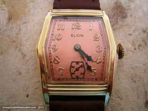 Large Six Sided Elgin Tank with Coppery-Rose Dial, Manual, 29x38mm